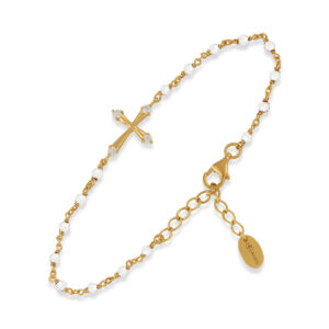 Bracelet en argent doré croix pierres naturelles blanches 3