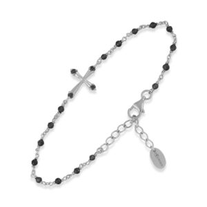 Bracelet en argent rhodié croix pierres naturelles noires 3