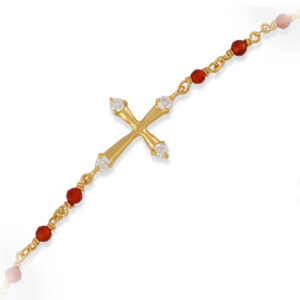 Bracelet en argent doré croix pierres naturelles rouges 6