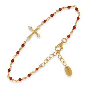 Bracelet en argent doré croix pierres naturelles rouges 4