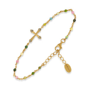 Bracelet en argent doré croix pierres naturelles tourmaline 3