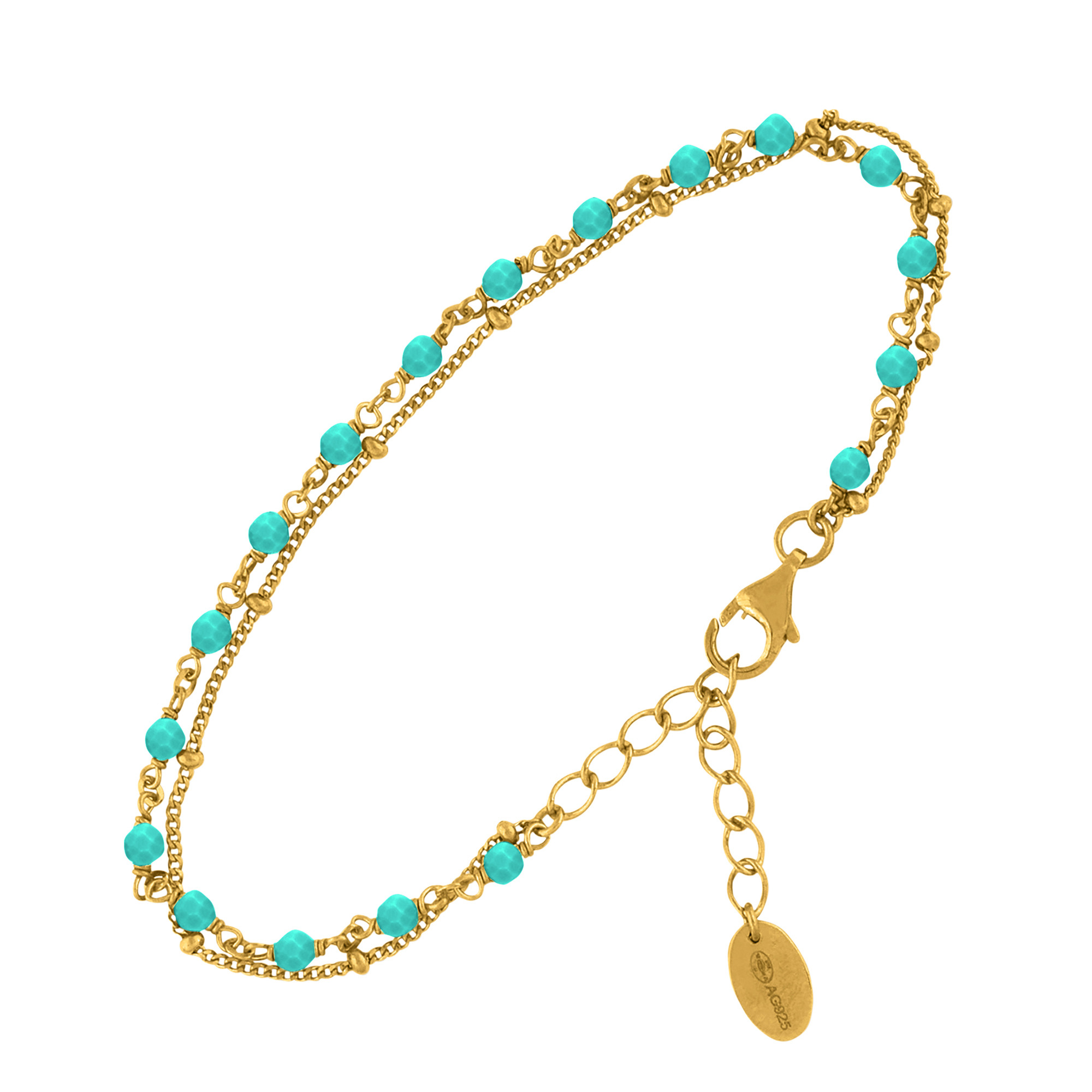 Bracelet en argent doré double chaine pierres naturelles amazonite 1
