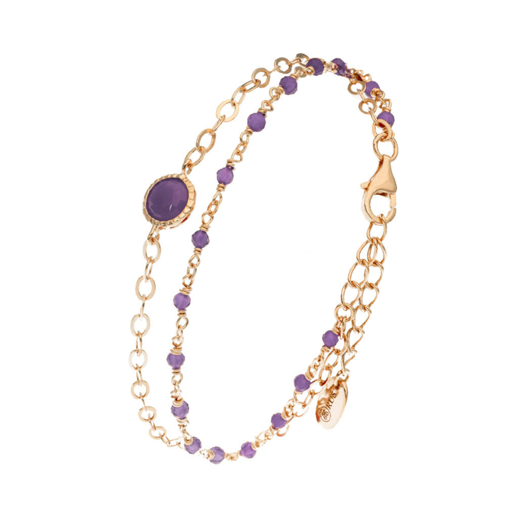Bracelet in gilded silver double chain natural stones amethyst 1