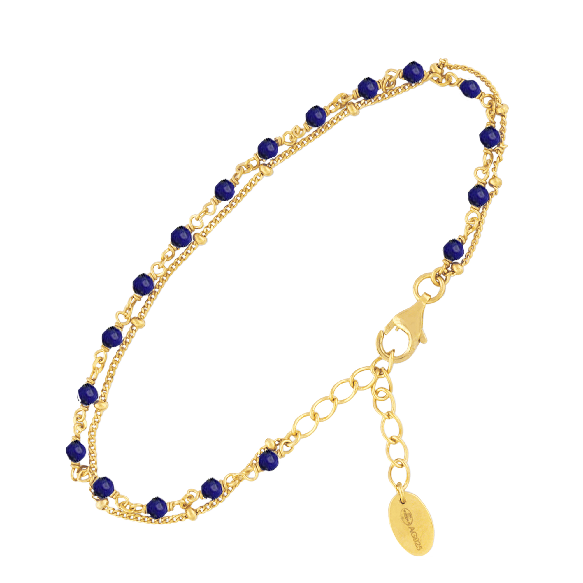 bracelet-en-argent-dore-double-chaine-pierres-naturelles-lapis Bracelet en argent doré double chaine pierres naturelles lapis 1