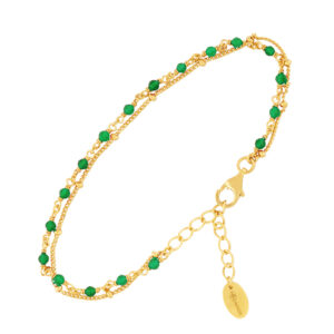 Bracelet en argent doré double chaine pierres naturelles onyx vert 3