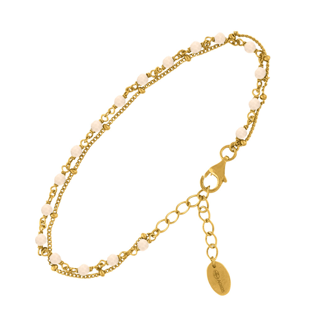 Bracelet en argent doré double chaine pierres naturelles opale rose