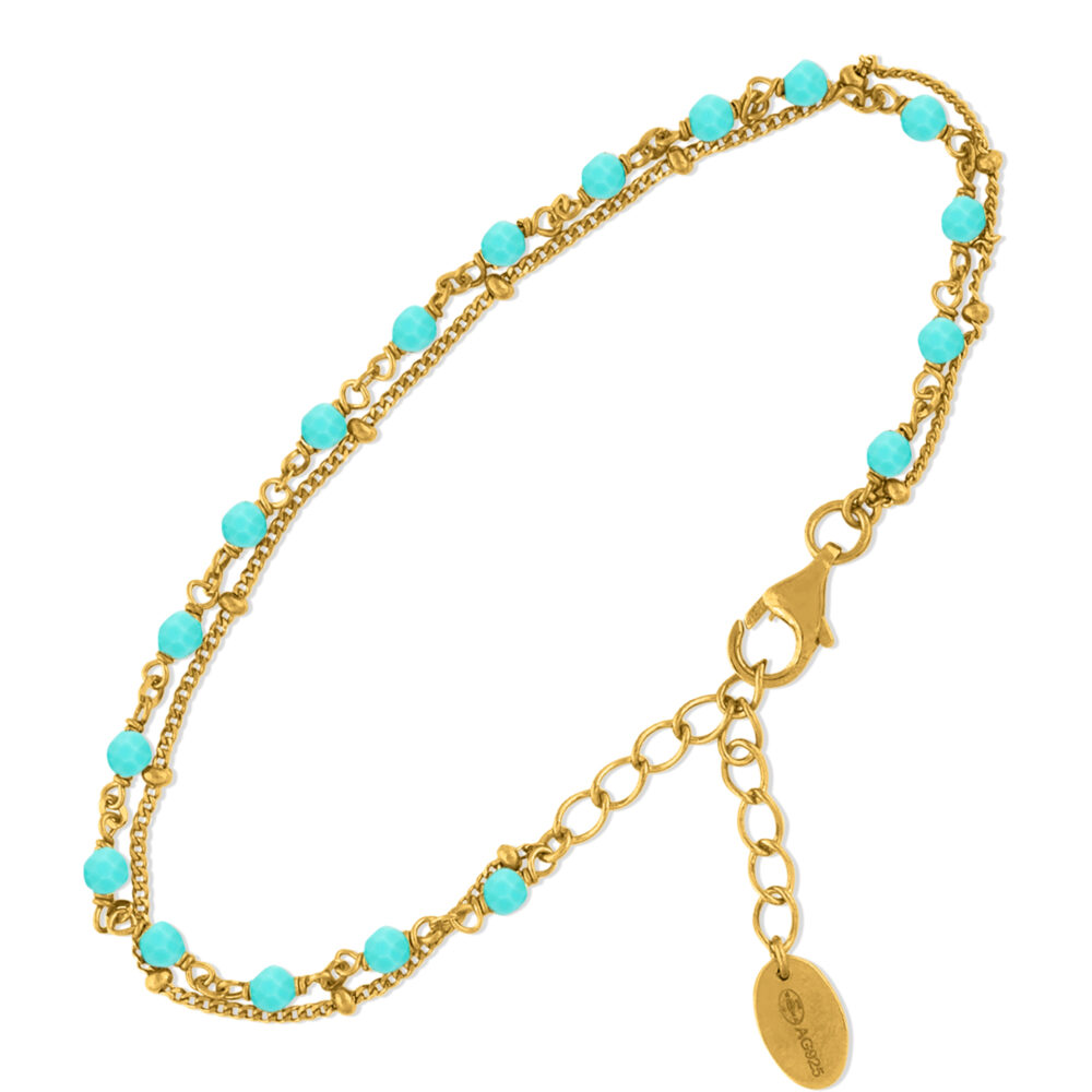 Bracelet in gilded silver double chain natural stones amazonite 1