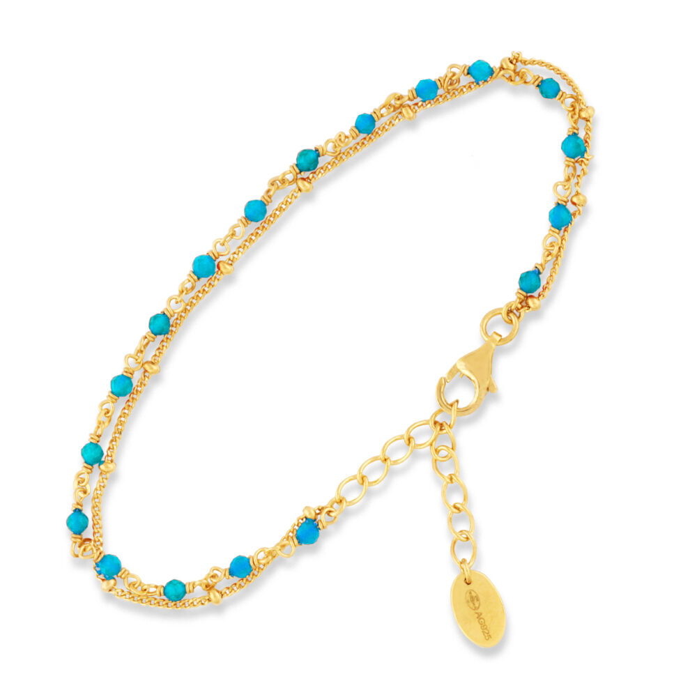 Bracelet en argent doré double chaine pierres naturelles turquoise