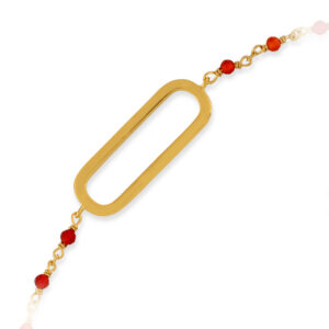 Bracelet en argent doré lingot pierres rouges 5