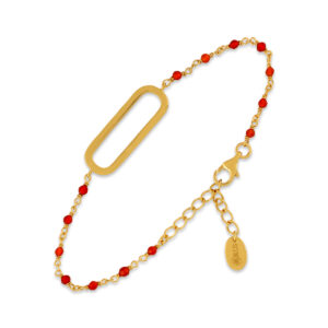 Bracelet en argent doré lingot pierres rouges 4