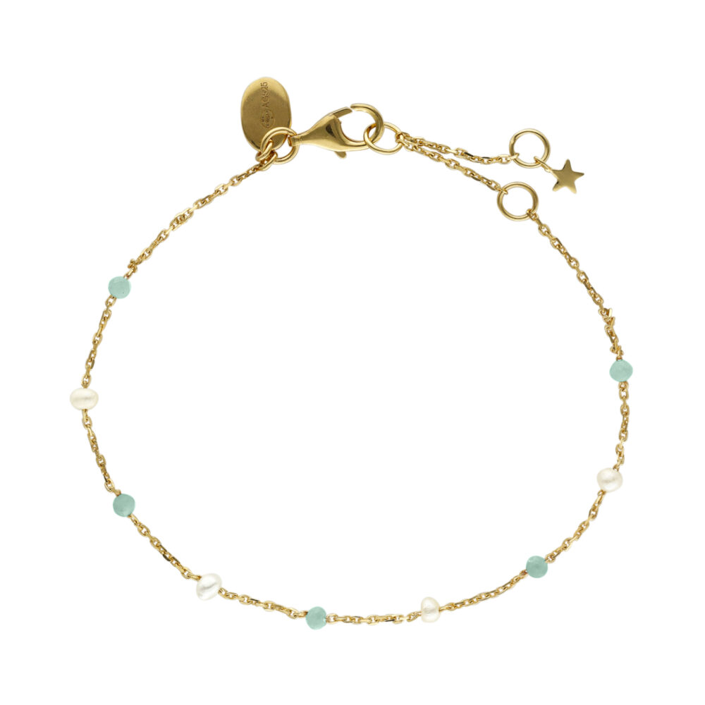 Bracelet en argent doré pierre naturelle amazonite et perles naturelles blanche 1