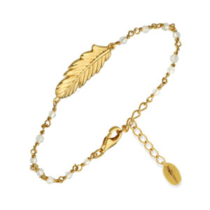 Bracelet en argent doré plume pierres blanches 3