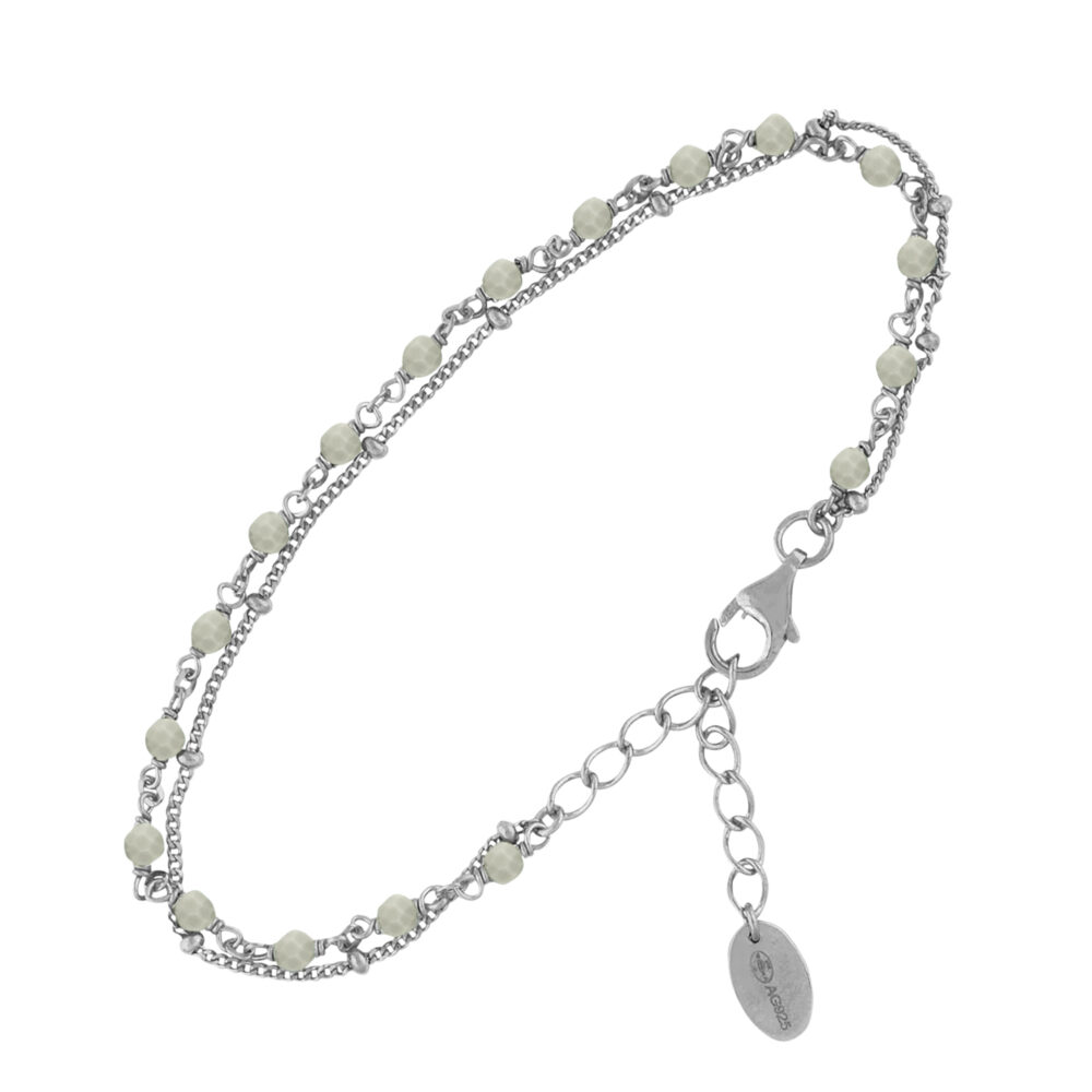 Bracelet en argent rhodié double chaine pierres naturelles labradorite