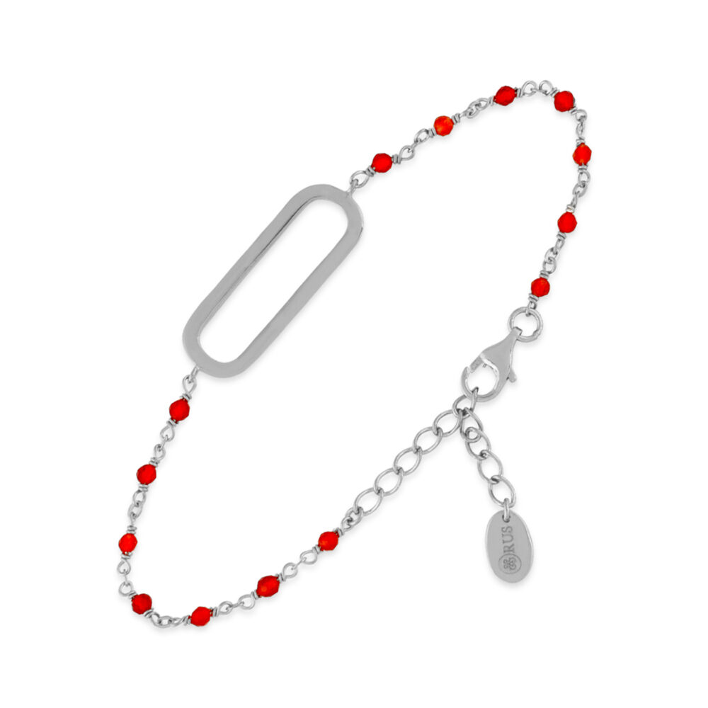 Bracelet in rhodium silver ingot red stones 1