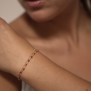 Bracelet en argent doré double chaine pierres naturelles blanches 4