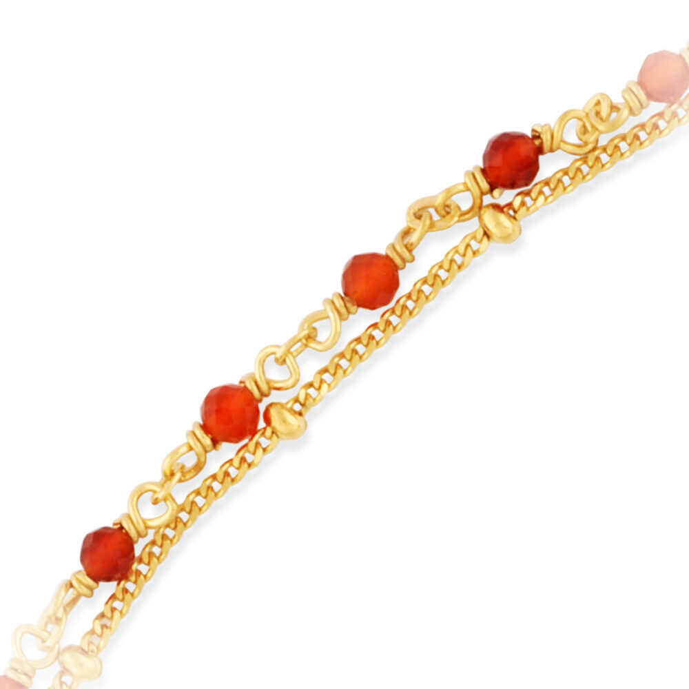 Bracelet en argent doré double chaine pierres naturelles rouges 3