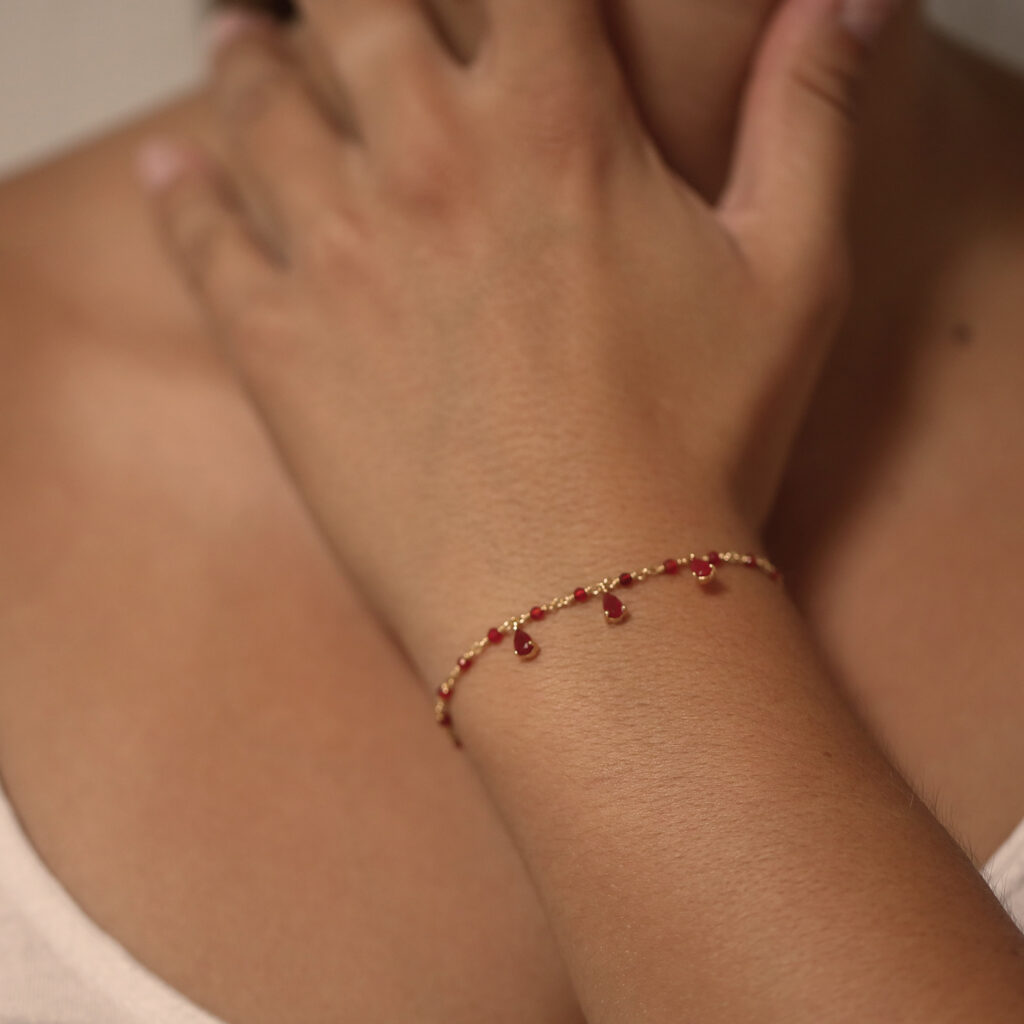 Bracelet Ajustable En Argent Doré à L'or Fin Et Grenat - Création Unique Atelier Lunaire