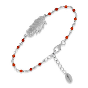 Bracelet en argent rhodier plume pierres rouge 3