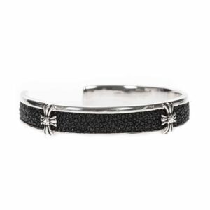 Bracelet homme jonc croix rock argent et galuchat 5