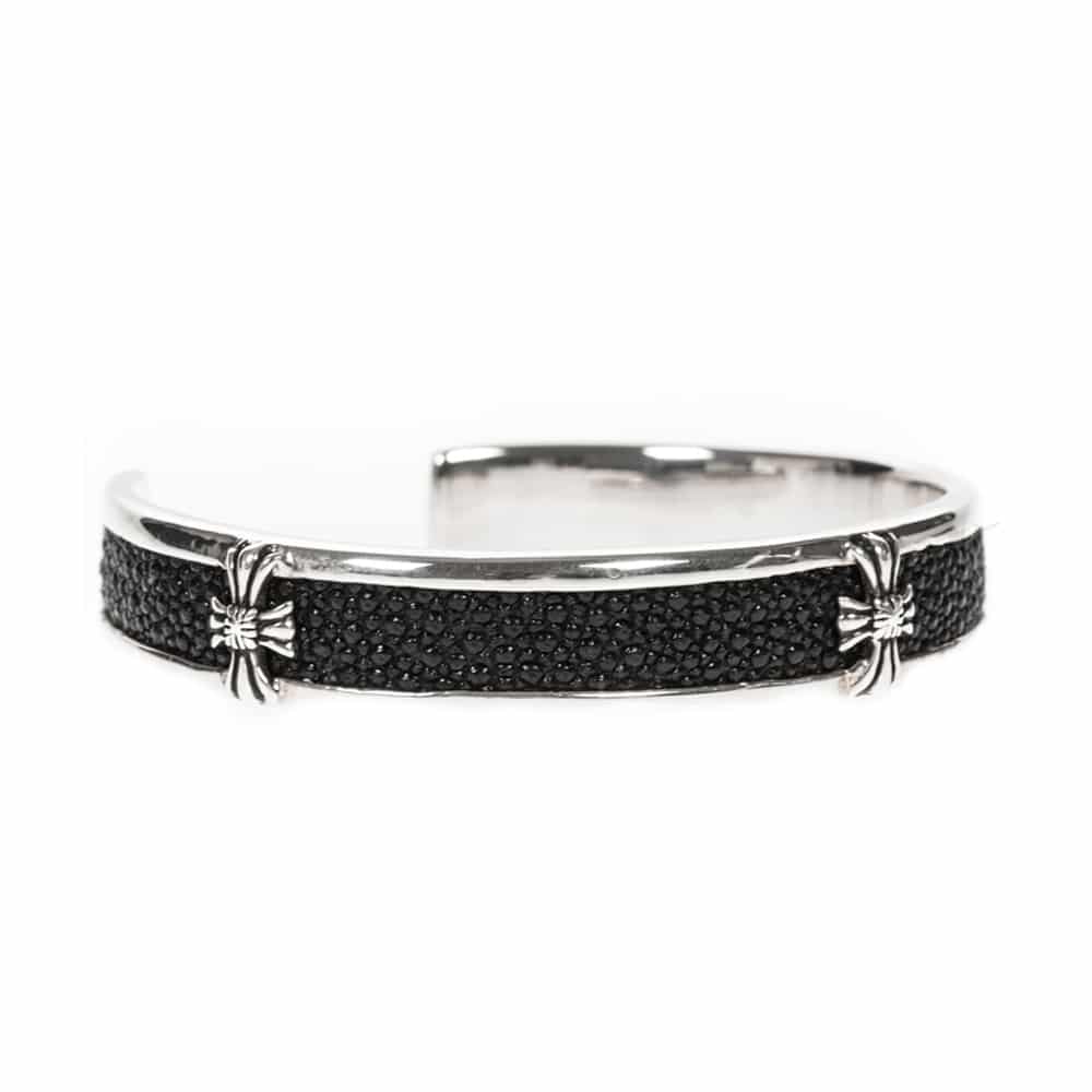 Men's silver and shagreen rock cross bangle bracelet 4