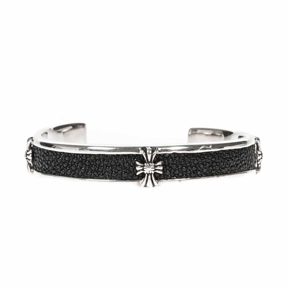 Men's silver and shagreen rock cross bangle bracelet 1