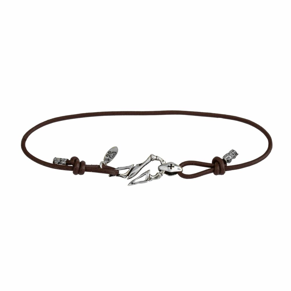 Men's solid silver leather bracelet and chocolate hook 1