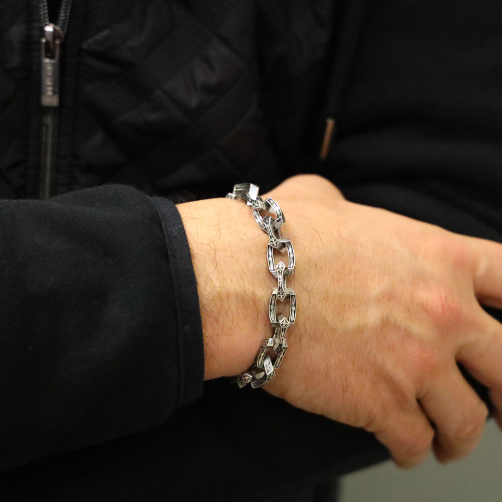 Men's silver bracelet with tribal structure chain link 2