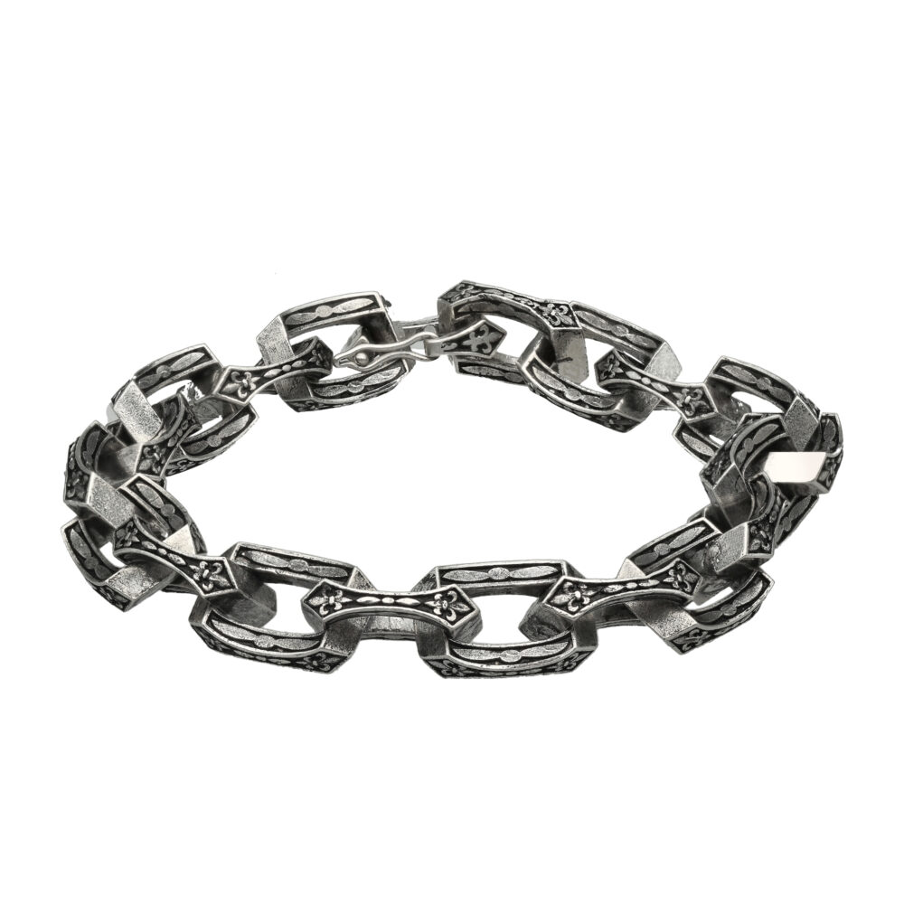 Men's silver bracelet with tribal structure chain link 1