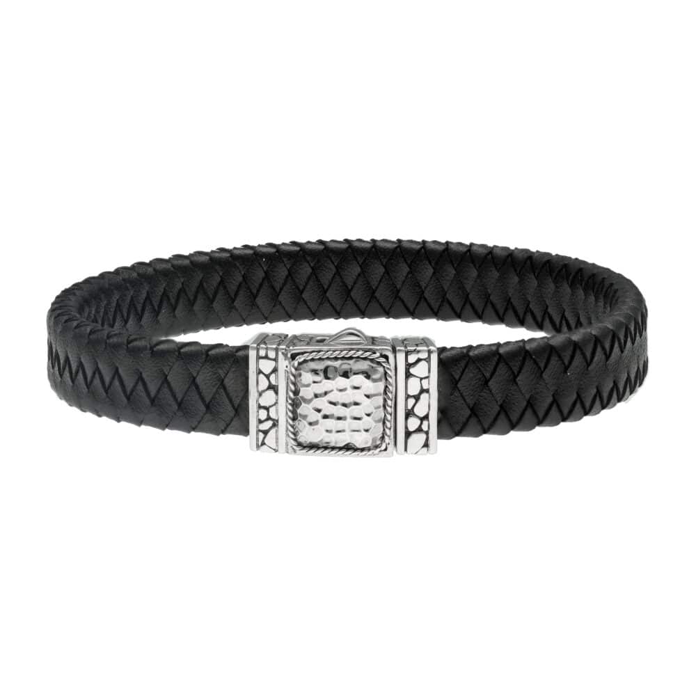 Leather bracelet and silver clasp ethnic and geometric pattern 1