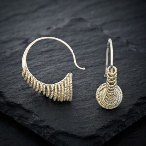 ca008bico Boucles d'Oreilles Créoles Sculpturales Argent Bicolore Finition Diamantée Éclat Moderne 4