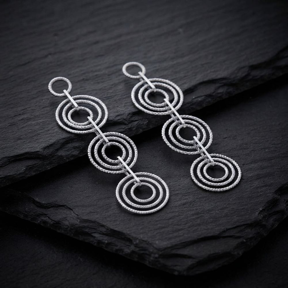 Alternative view of Boucles d'Oreilles Pendantes Anneaux Superposées Rhodié diamanté