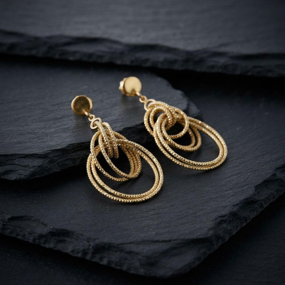 Alternative view of Boucles d'oreilles argent doré diamanté multi cercles