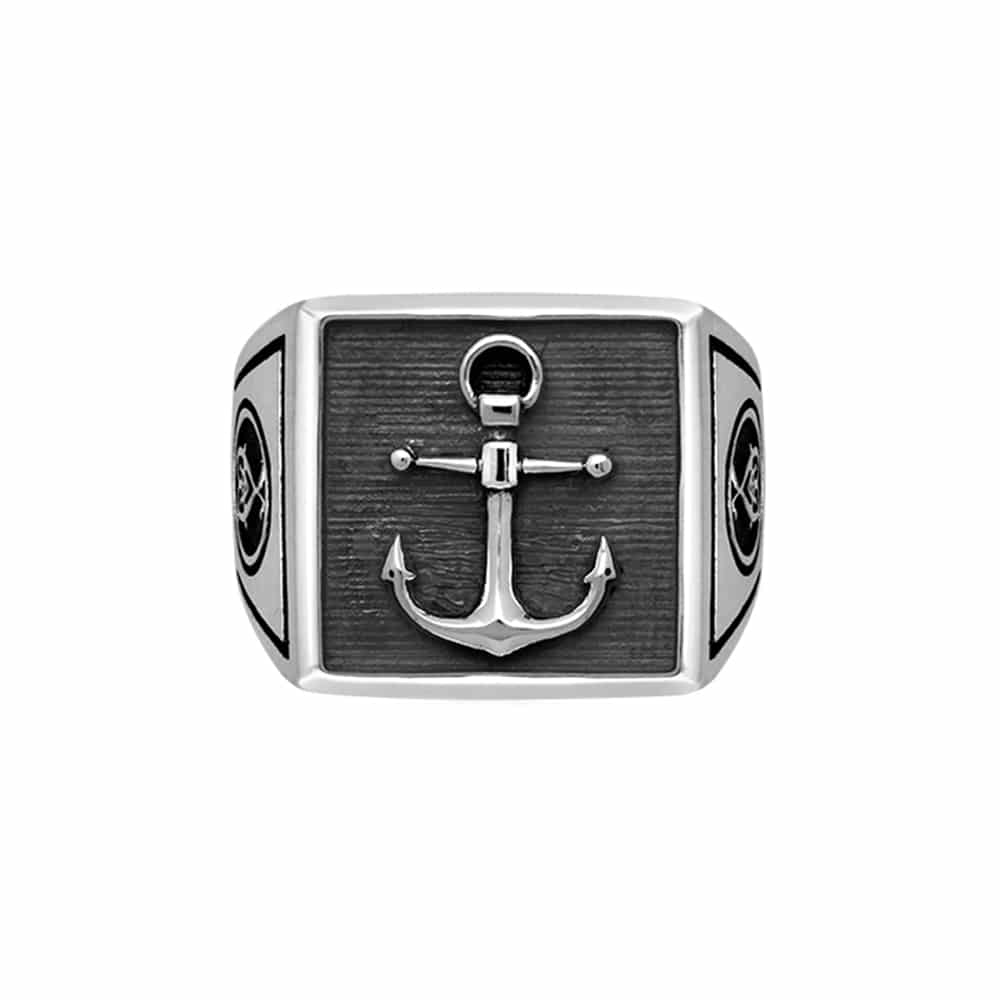 Men's silver marine anchor signet ring for men 1