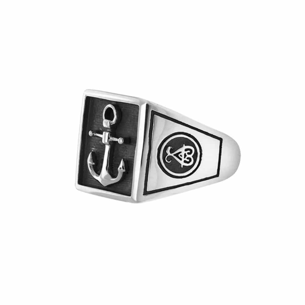 Men's silver marine anchor signet ring for men 4
