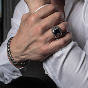 Chevalière argent homme labradorite bleu l'esprit du roi 5