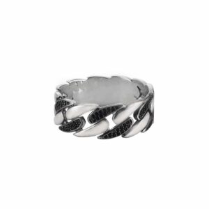 Bague homme argent chaine moderne sertie zirconium noir 4