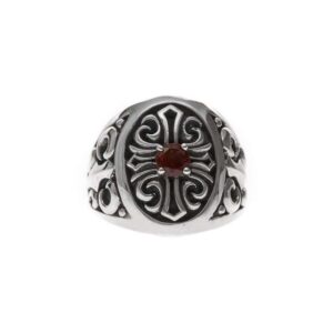 Chevalière croix pierre œil de tigre rouge argent 5