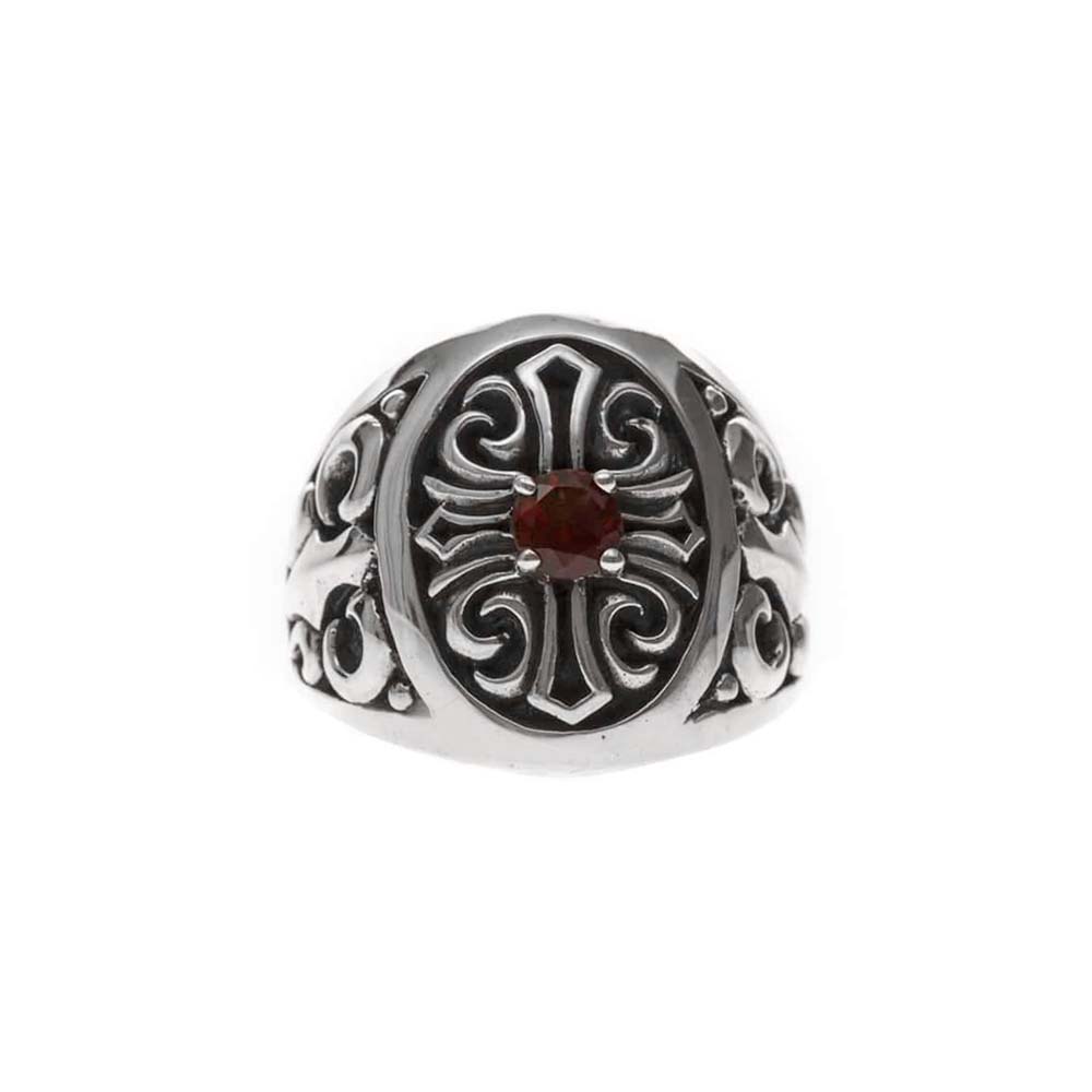 Silver red stone cross signet ring 1
