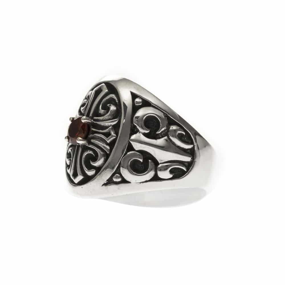 Silver red stone cross signet ring 2