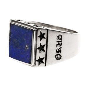 Chevalière homme étoiles lapis argent 7