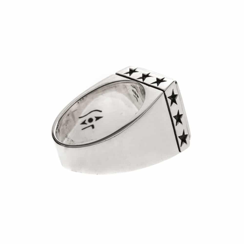 Men's silver tiger eye star signet ring 7