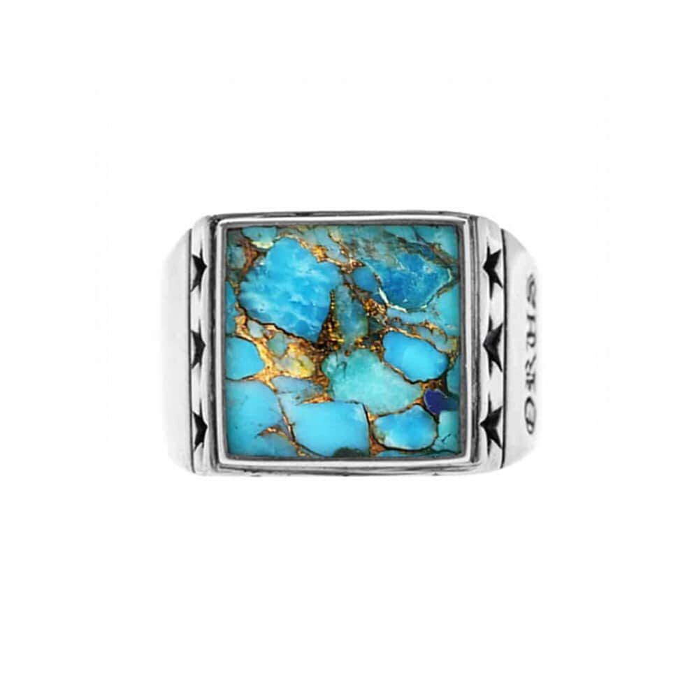 Front view silver turquoise star signet ring
