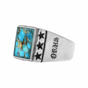 Chevalière argent homme étoiles pierre turquoise 5