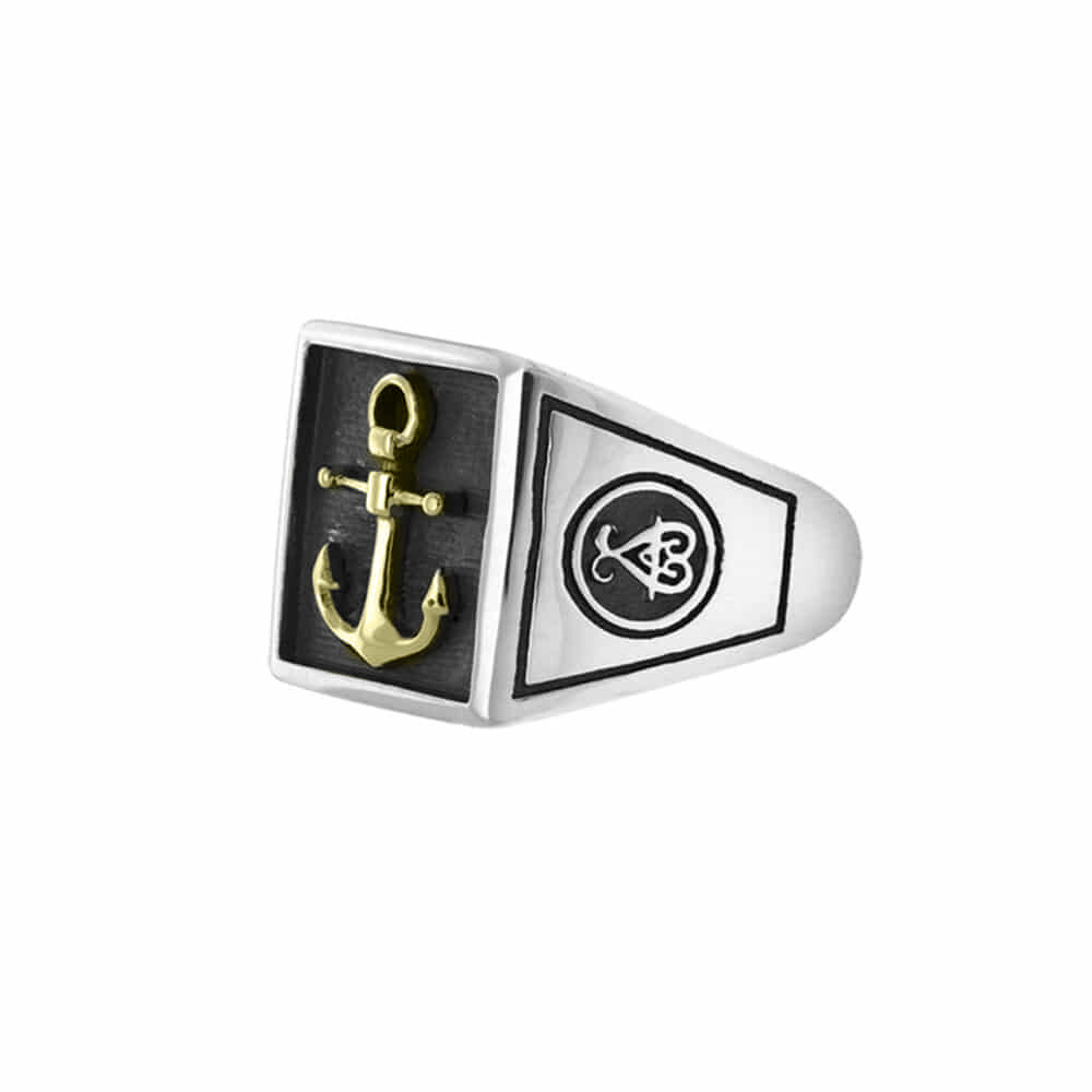 Signet ring man silver marine anchor gold man 4