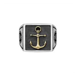 Chevalière homme argent ancre marine doré homme 5