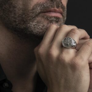 Chevalière homme argent blason homme 5