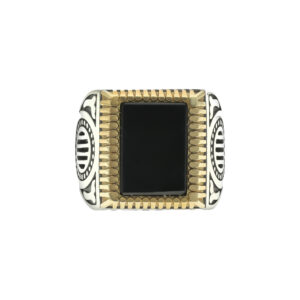 Chevalière homme argent doré rock love agate noire 4