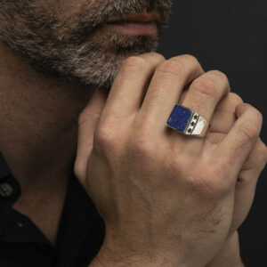 Chevalière homme étoiles lapis argent 6
