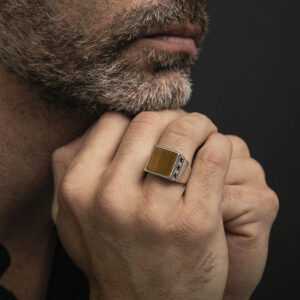 Chevalière homme étoiles œil de tigre argent 6