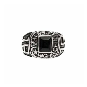 Chevalière argent homme universitaire pierre quartz noire argent 3